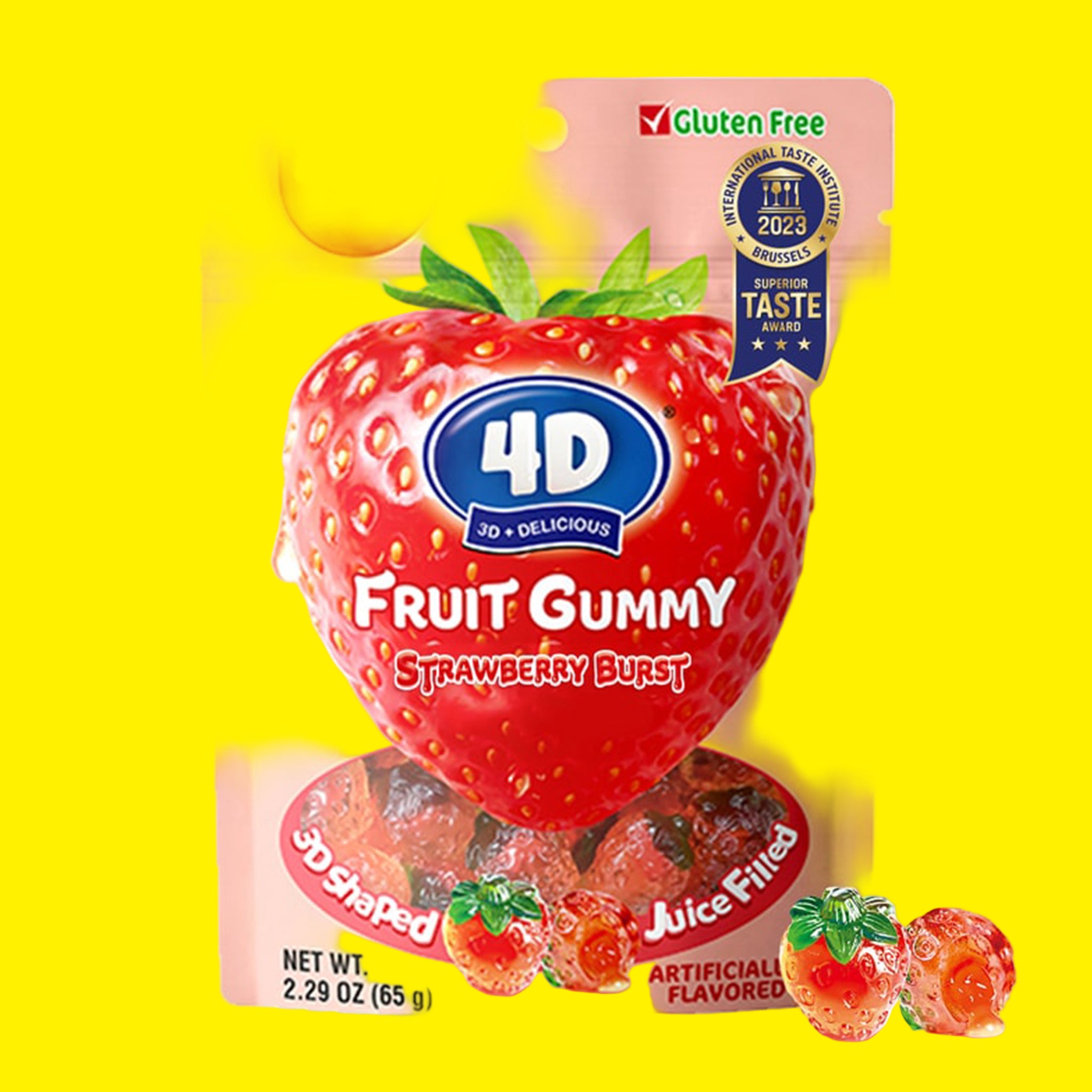 Amos 4D Strawberry Juicy Burst Fruit Gummies – 3oz (85g) Bag