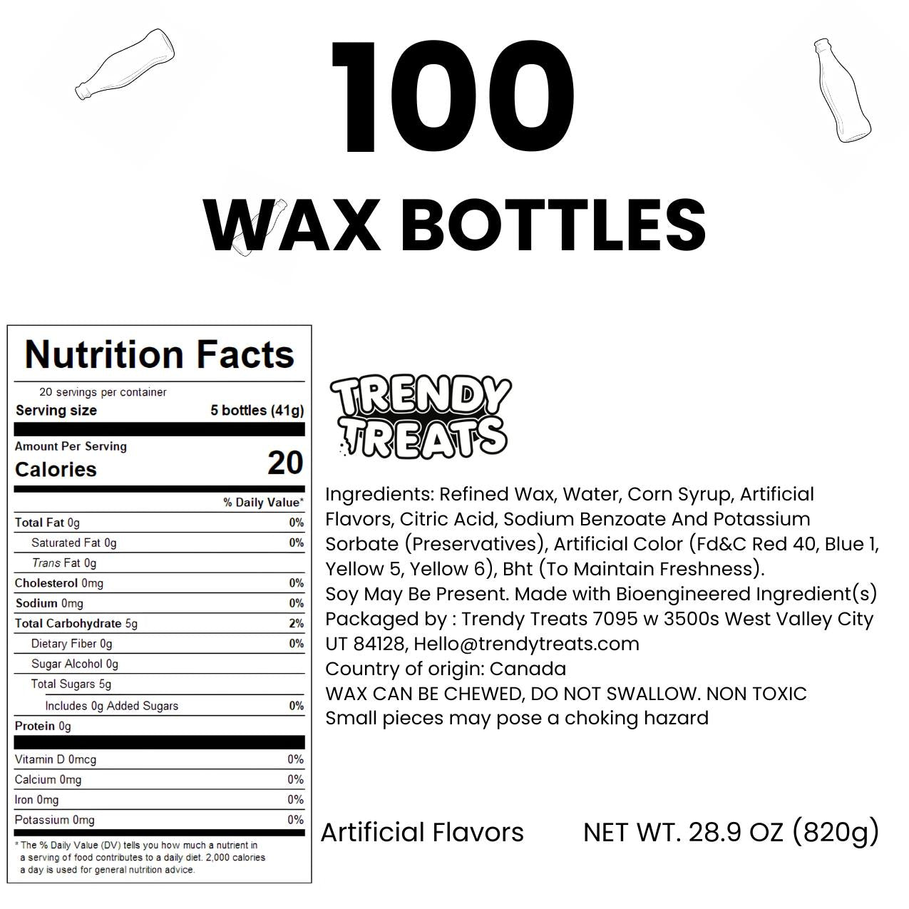 Trendy Treats Wax Bottles Liquid Filled Chew Wax Candy Classic Flavors Perfect for Parties Gifting and Nostalgic Snacking