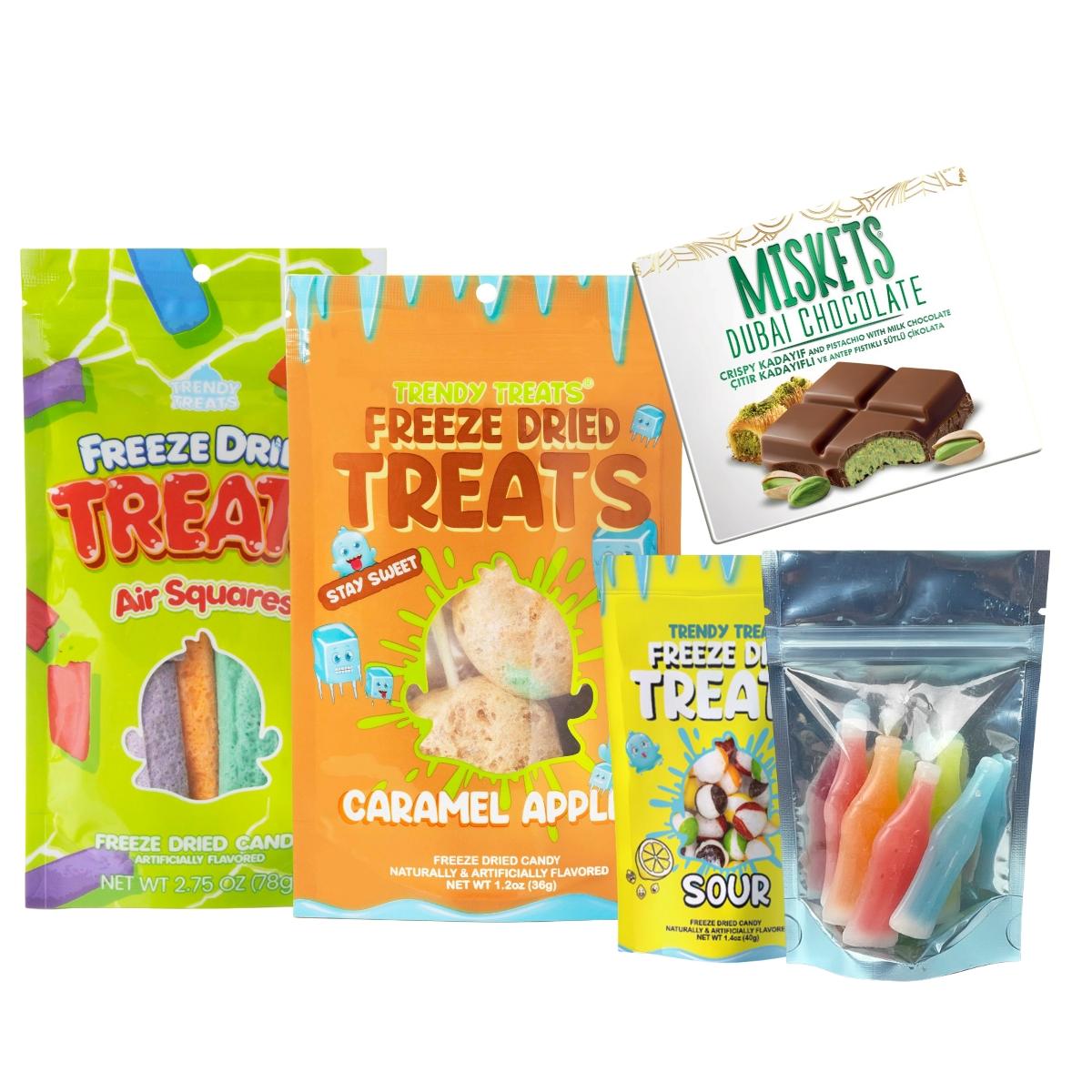 Trendys Top Viral Products Bundles Freeze Dried Treats Caramel Apple Sour Dubai Chocolates Wax Bottles Snack Gift Set for Snack Lovers