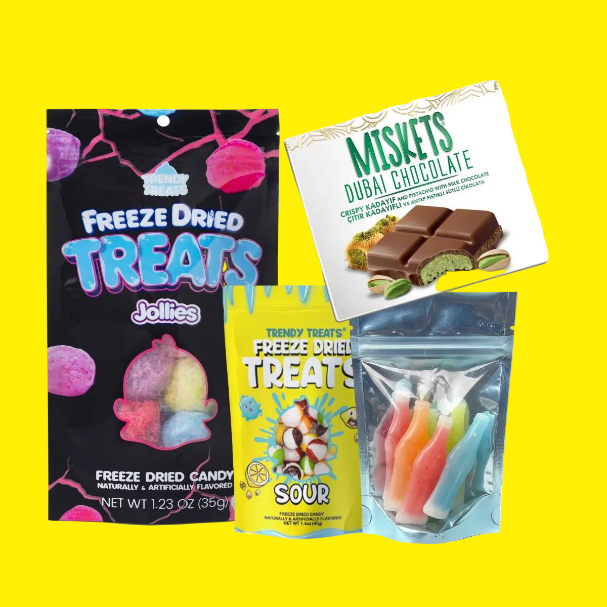 Holiday Trending Snack Bundle : Wax Candy, Chamoy Gummies, Dubai Chocolate, & Freeze Dried