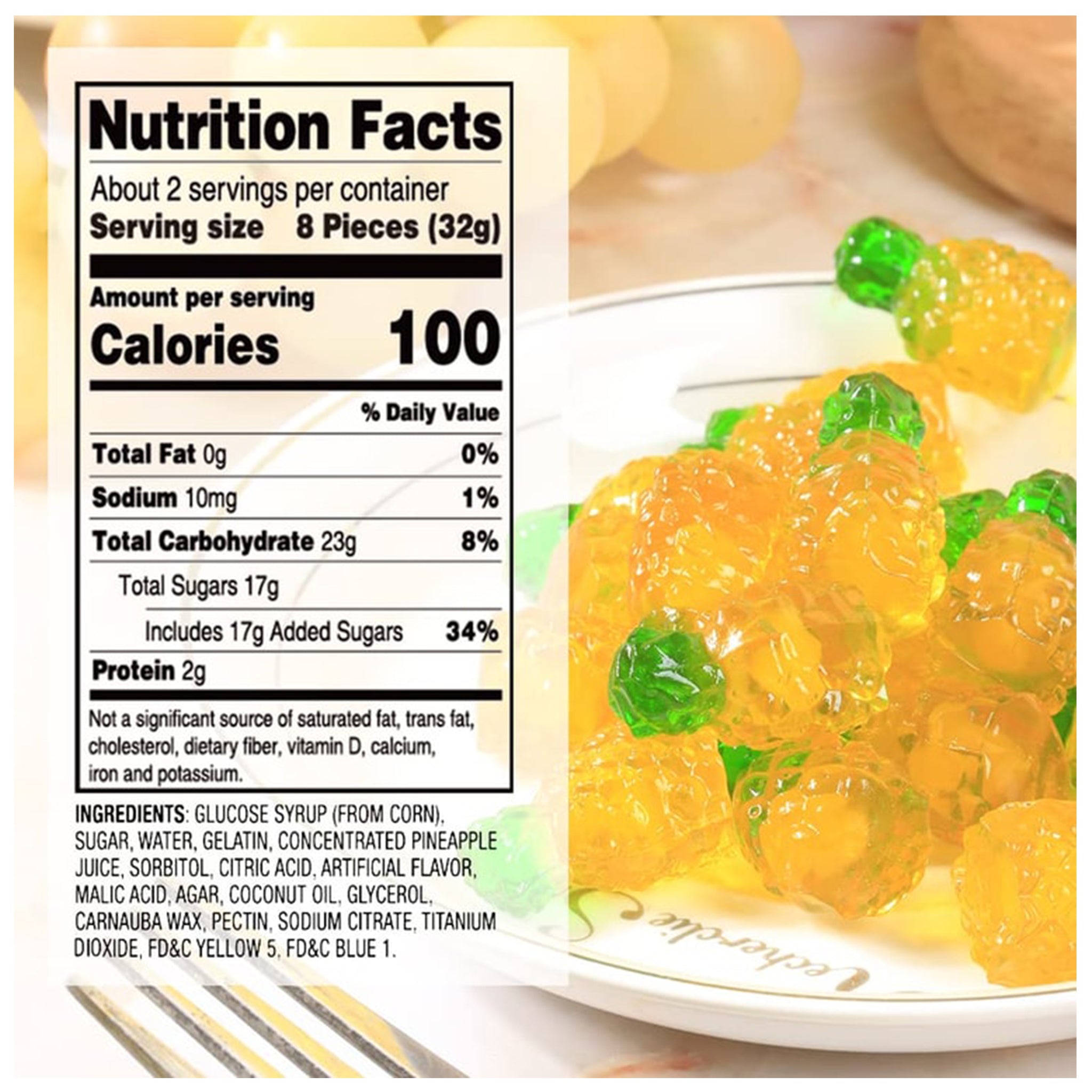 Amos 4D Pineapple Juicy Burst Fruit Gummies – 3oz (85g) Bag
