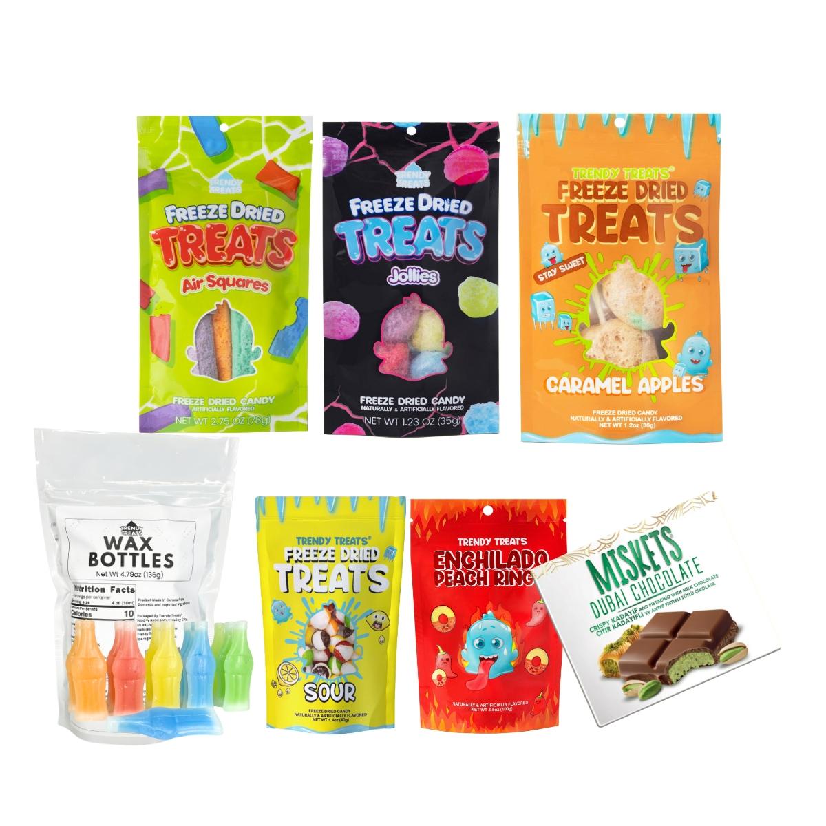 Holiday Trending Snack Bundle : Wax Candy, Chamoy Gummies, Dubai Chocolate, & Freeze Dried
