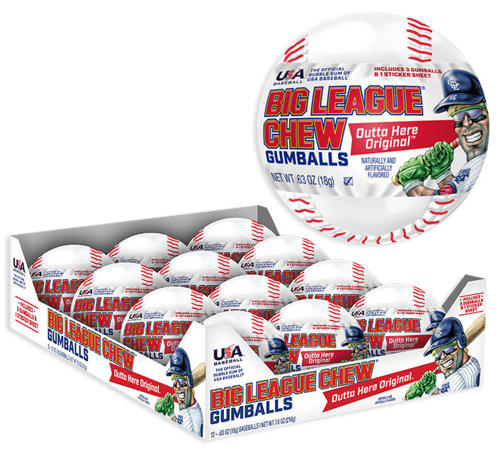 Big League Chew Baseball W/ Gumballs, Stickers & Tattoo
