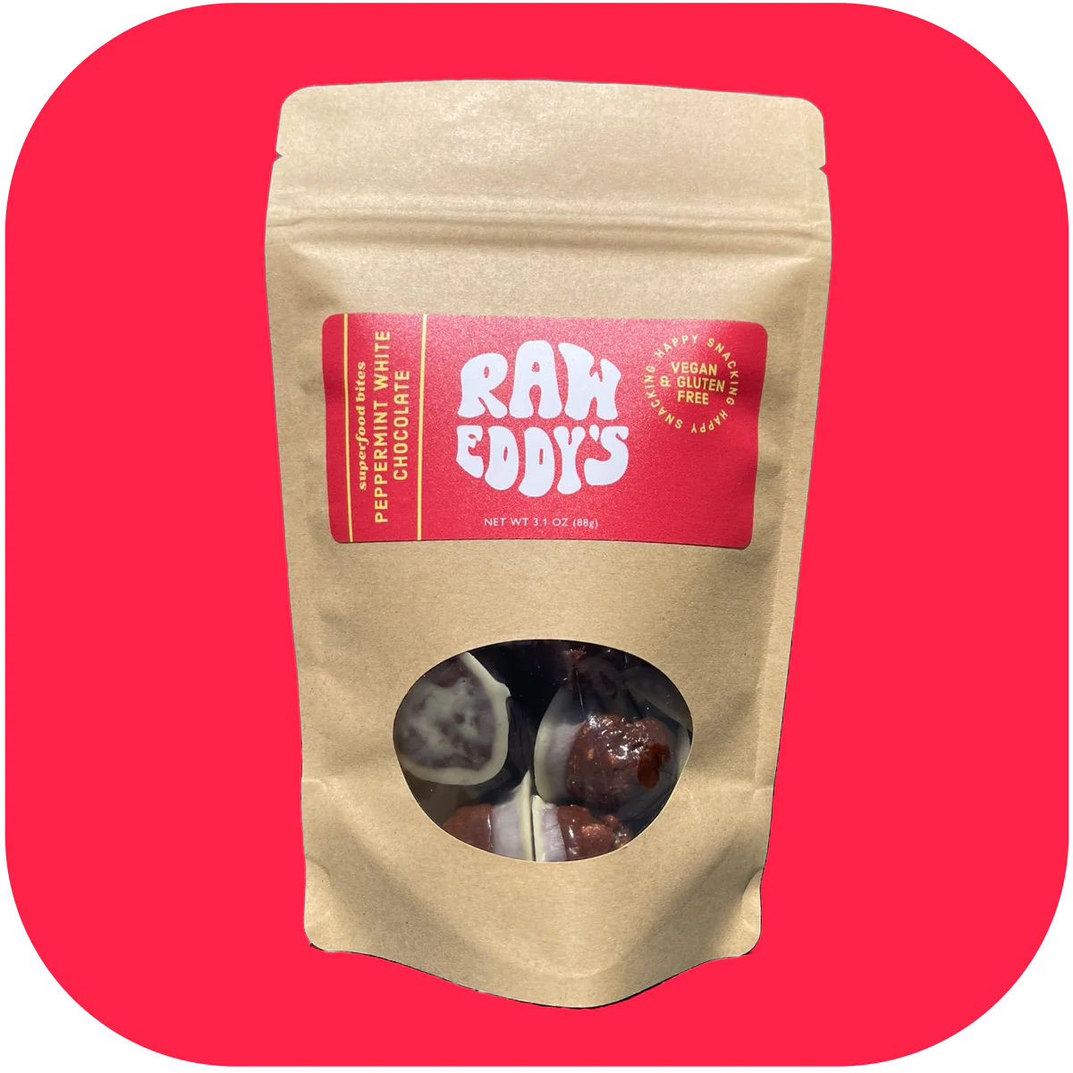 Raw Eddy's Peppermint White Chocolate Bites- 88g