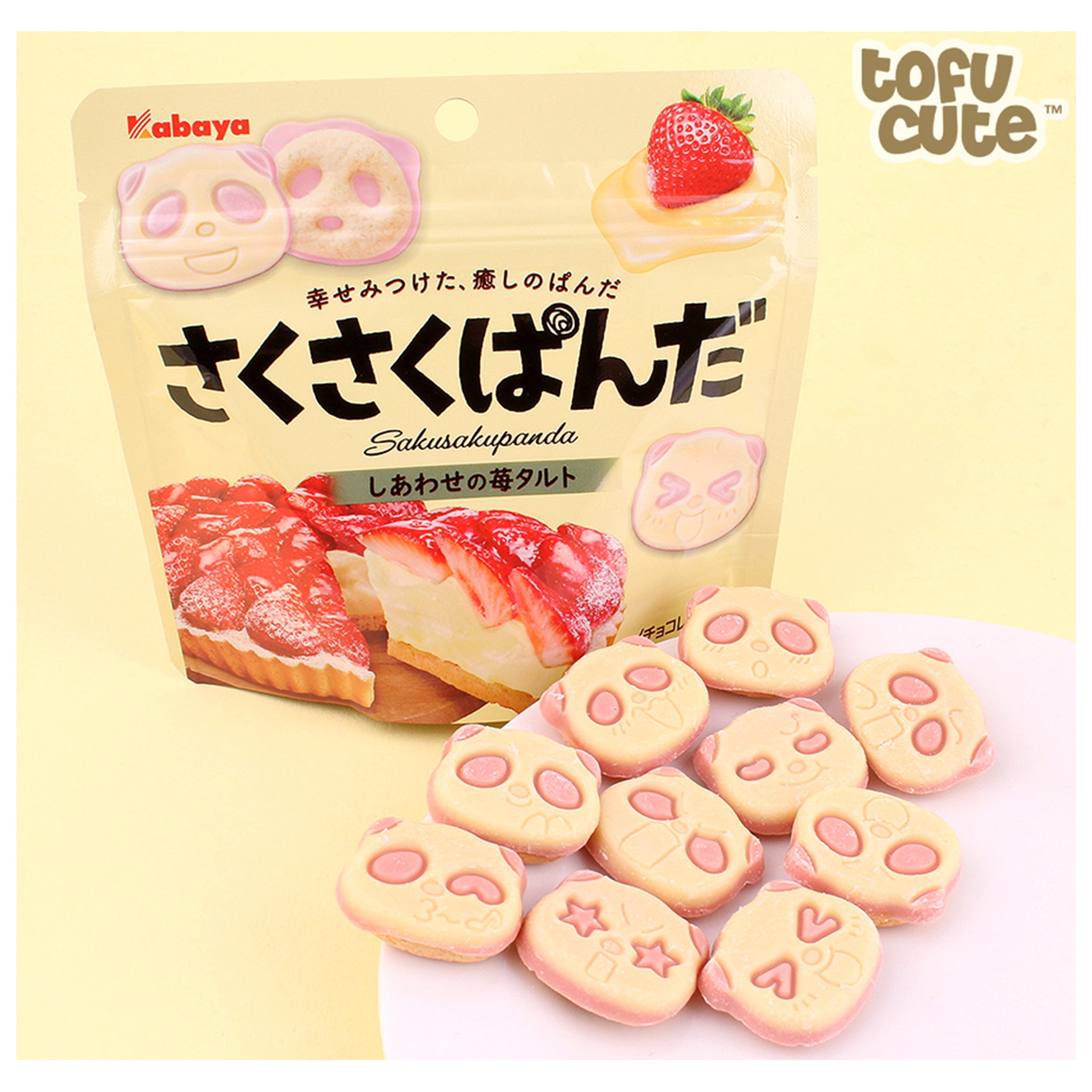 Kabaya Custard Strawberry Tart Flavored Chocolate Panda-Shaped Biscuits – 43g