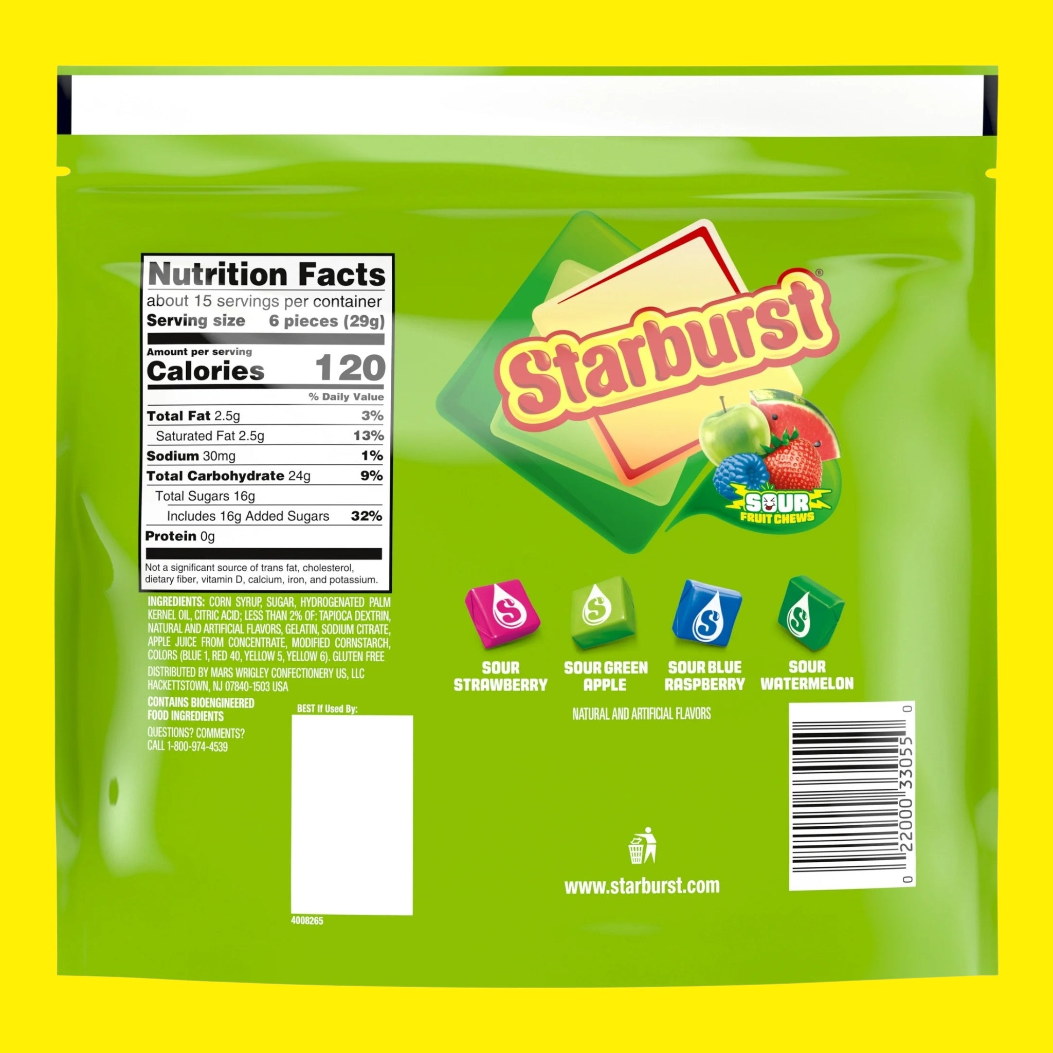 Starburst Sour Fruit Chews Chewy Candy, Sharing Size - 15.6 oz Resealable Bag