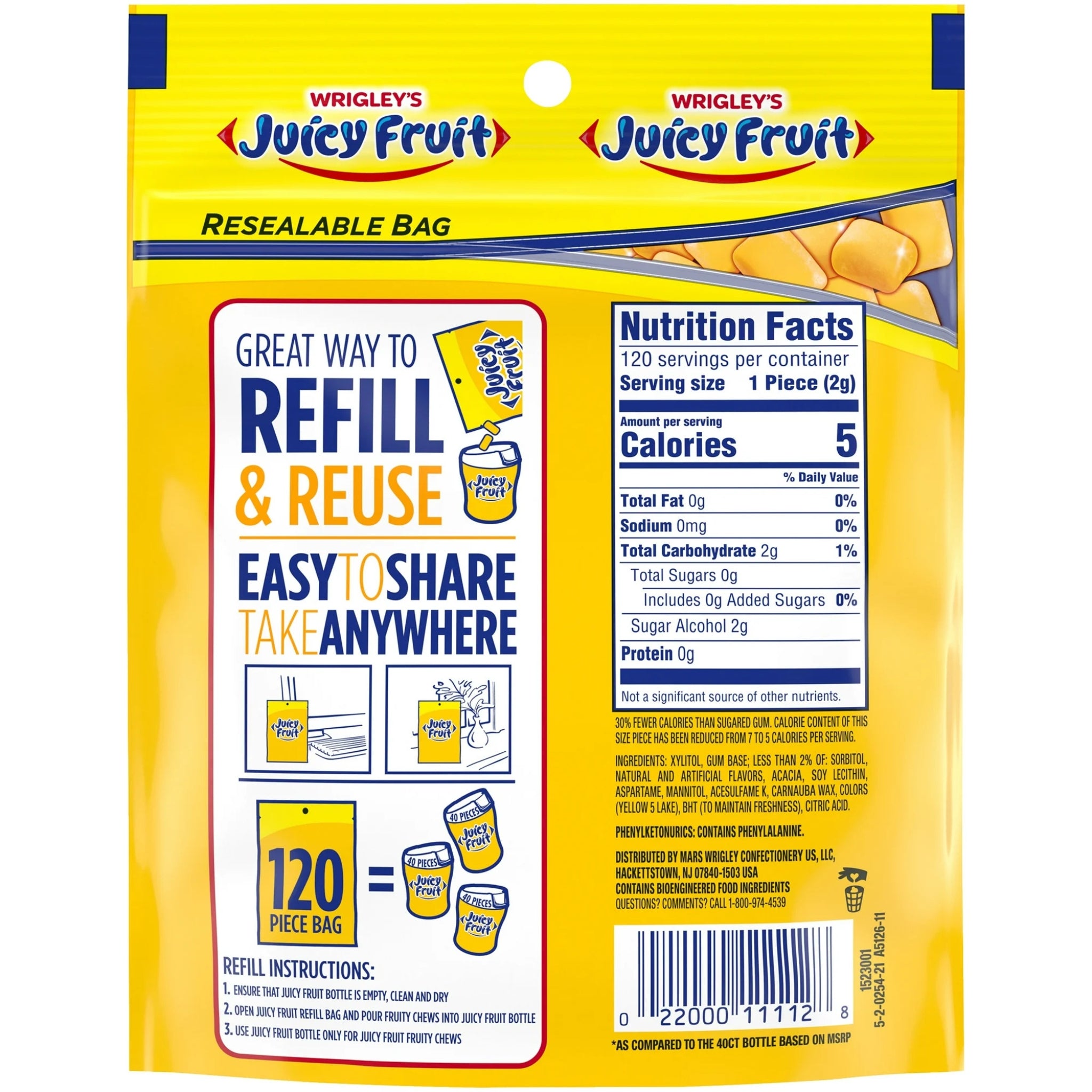 Juicy Fruit Chewing Gum - 120 Count Bag