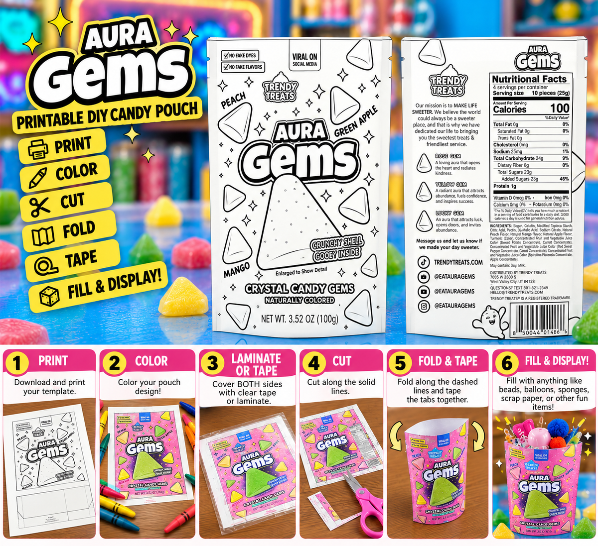 FREE Aura Gems 3D Candy Pouch | Printable DIY Craft
