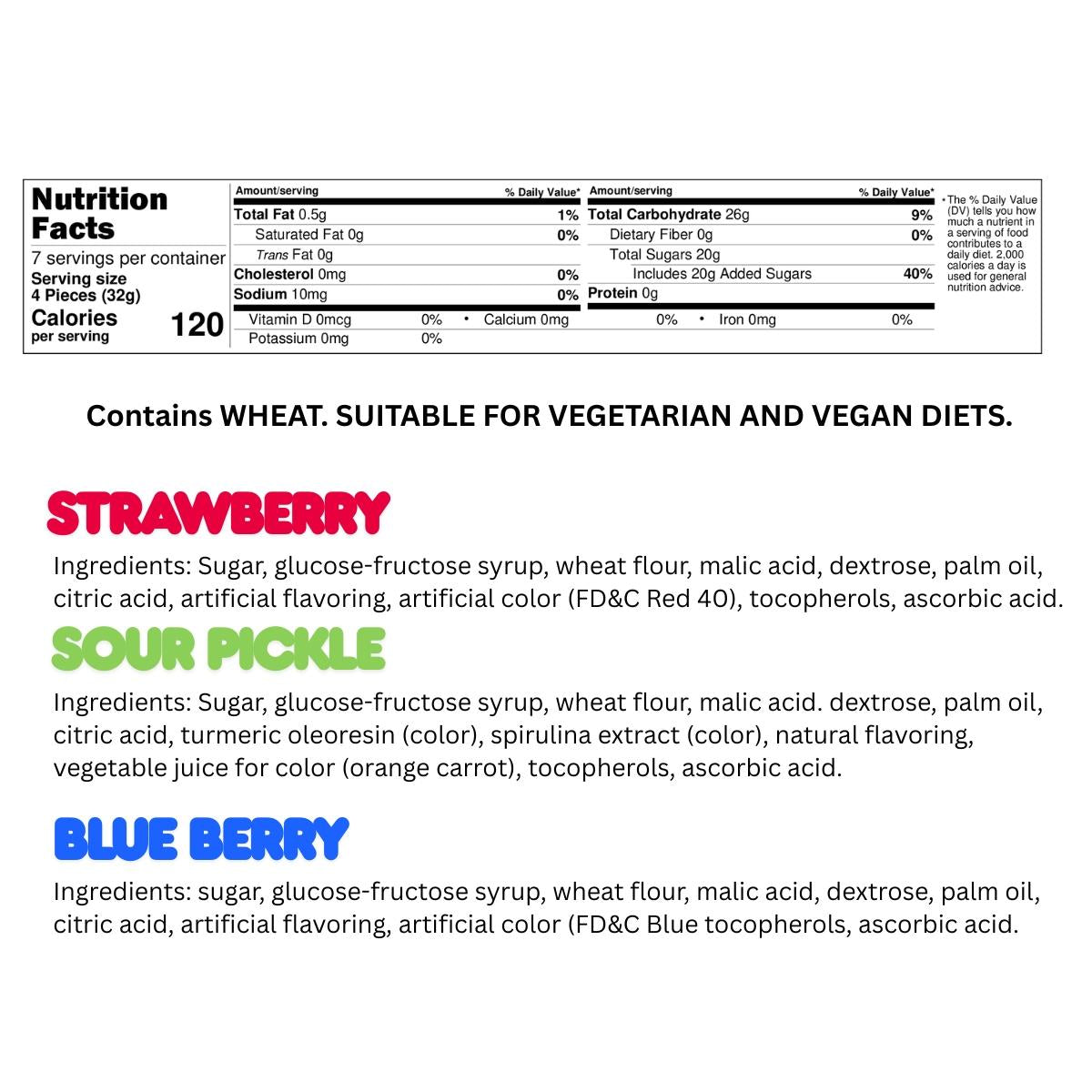 Trendy Treats Triple Sour Strips Flavors Mini Bucket - Sour Pickle Strawberry & Blue Berry - Perfect On-The-Go Snack - Easy to Carry