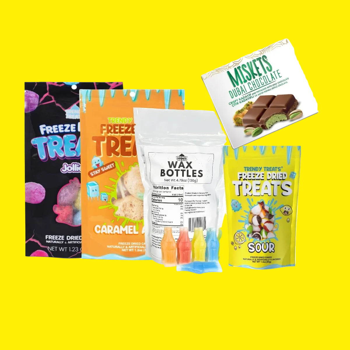 Holiday Trending Snack Bundle : Wax Candy, Chamoy Gummies, Dubai Chocolate, & Freeze Dried