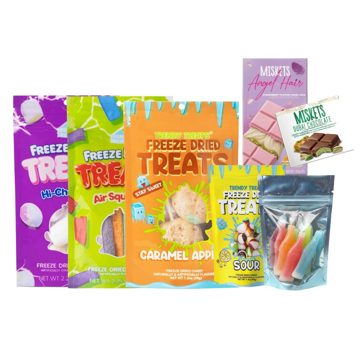 Trendys Top Viral Products Bundles Freeze Dried Treats Caramel Apple Sour Dubai Chocolates Wax Bottles Snack Gift Set for Snack Lovers