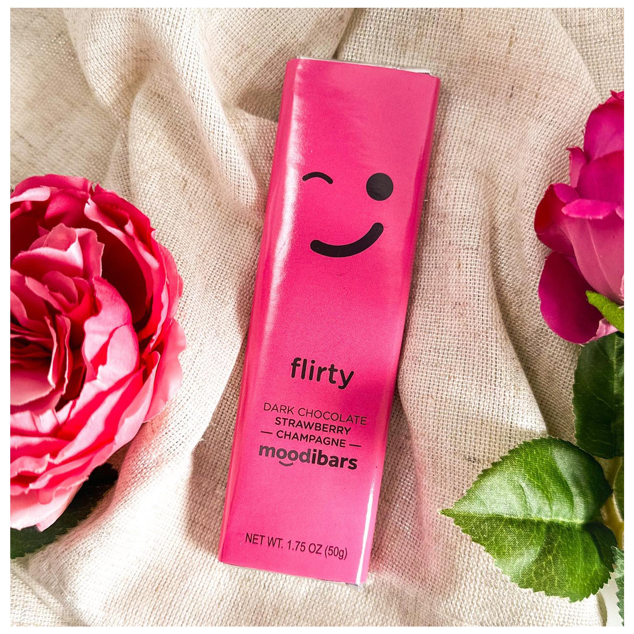 Moodibars Flirty – Dark Chocolate Raspberry Champagne (1.75 oz)