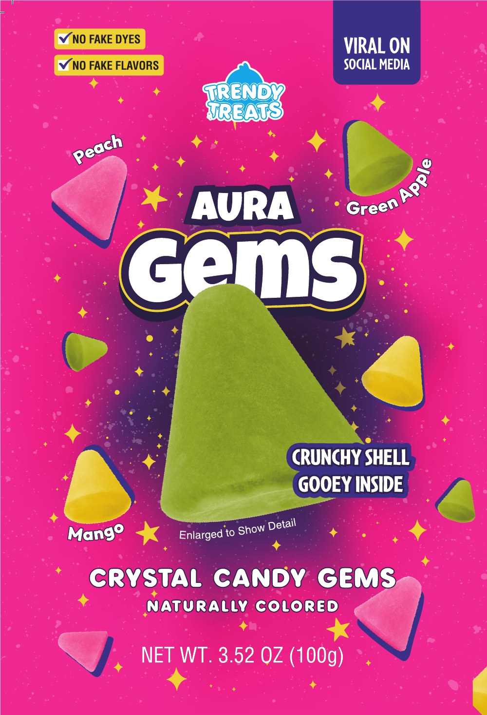 Aura Gems pouch: Peach, Mango and Green Apple crystal candy gems, 3.52 oz